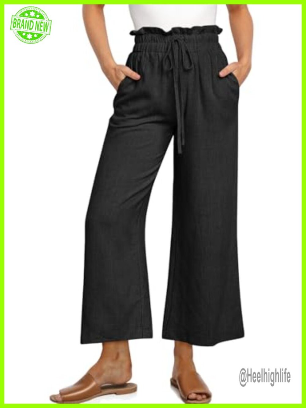 Linen Wide Leg Palazzo Pants High Waist Drawstring Casual Trousers